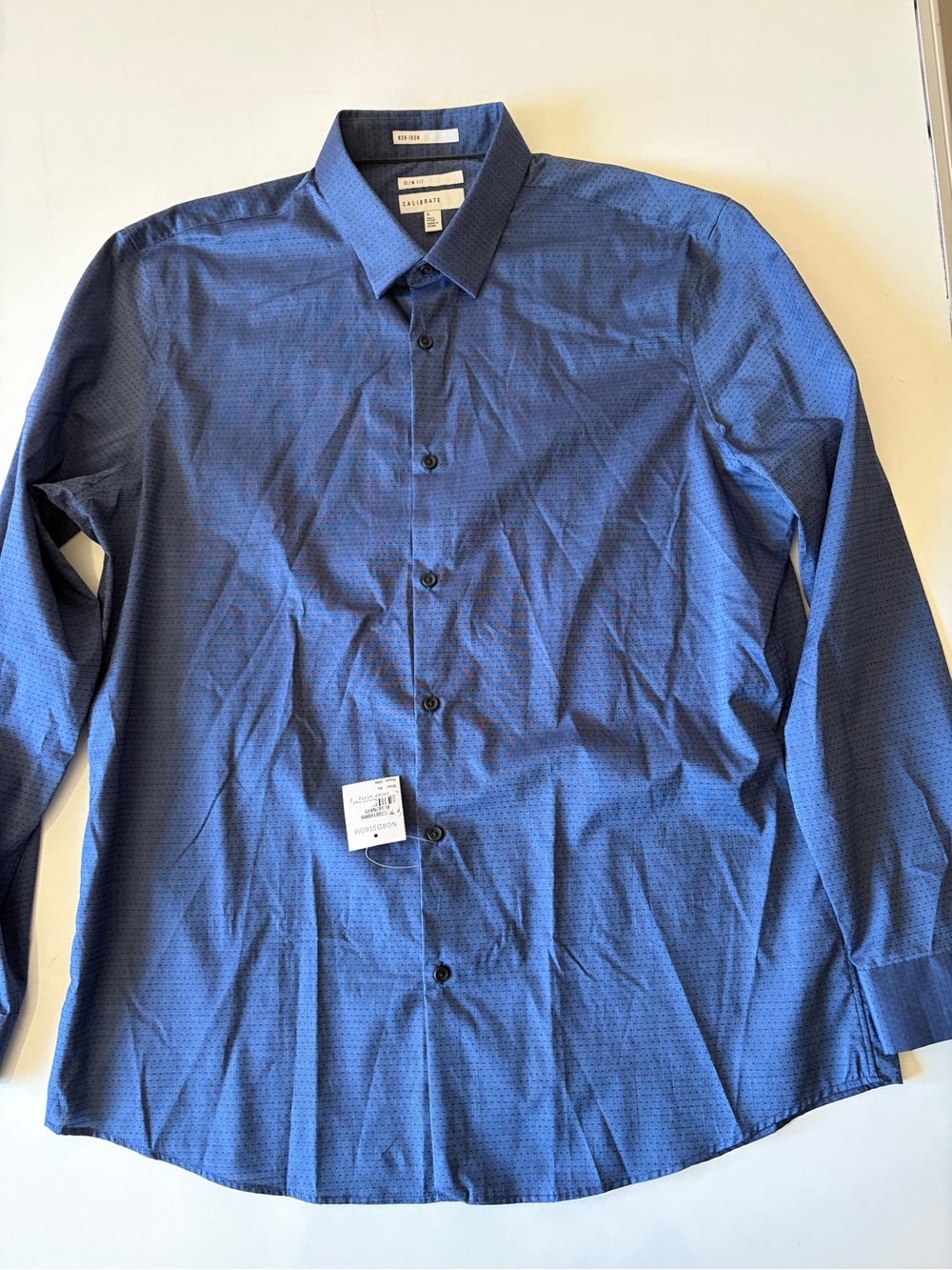 NEW Calibrate slim fit blue dot long sleeve button up shirt men’s size XL